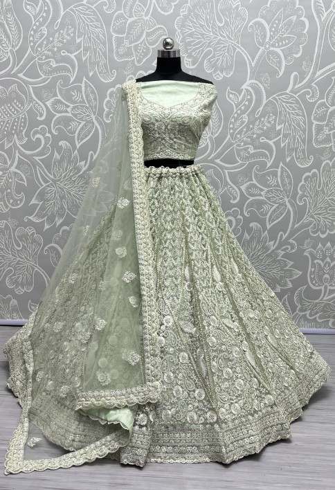 Dori and Zircon Diamond green Combine Designer Partywear Lehengacholi 